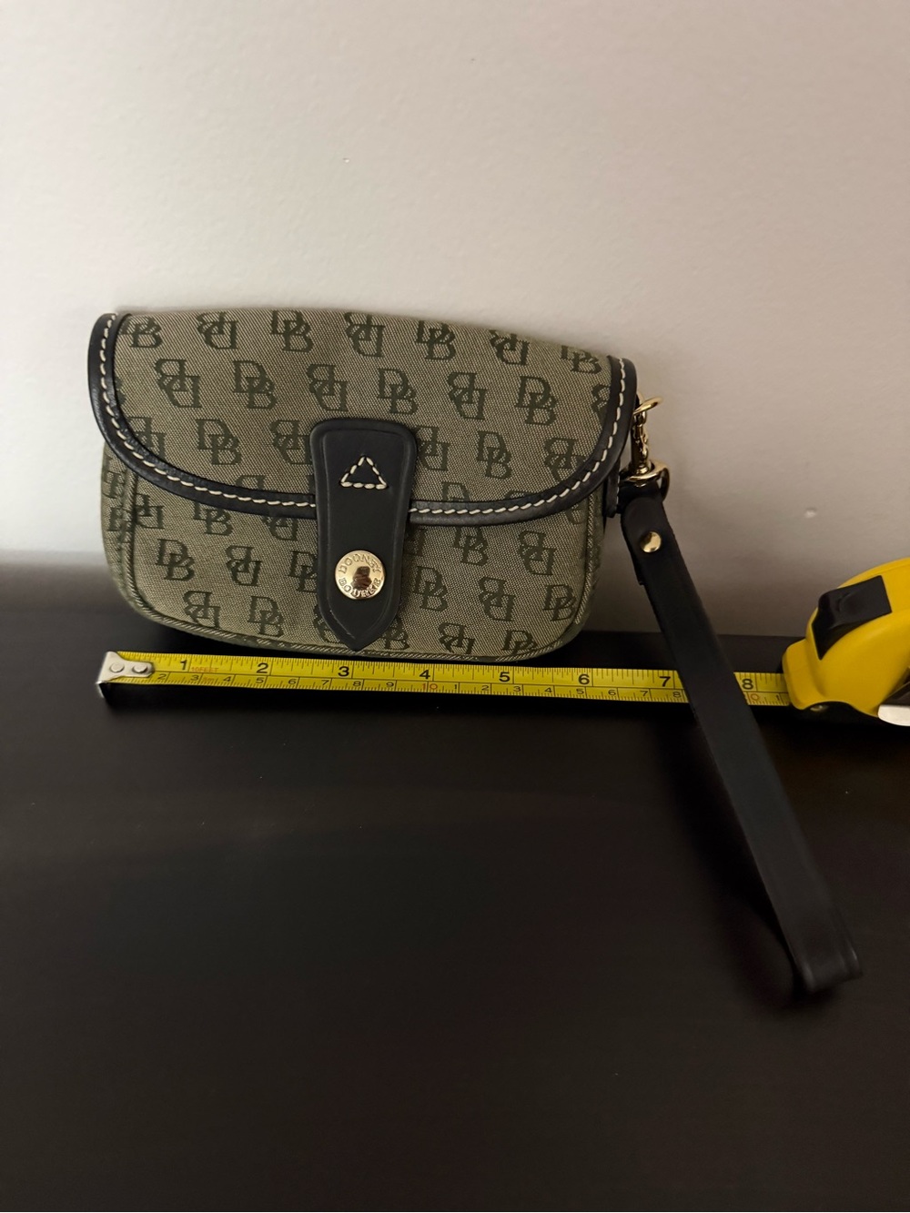 Dooney & Bourke Olive Green Monogram Wristlet with Black Trim